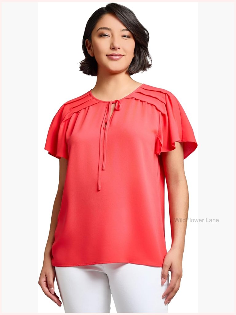 Flutter Sleeve Tie-Front Top - Women's Tunic Blouse